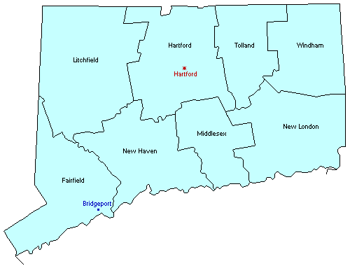 Connecticut County Outline Map.